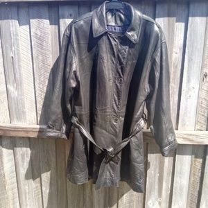 COACH Women's Black Leather Button Up Coat Medium